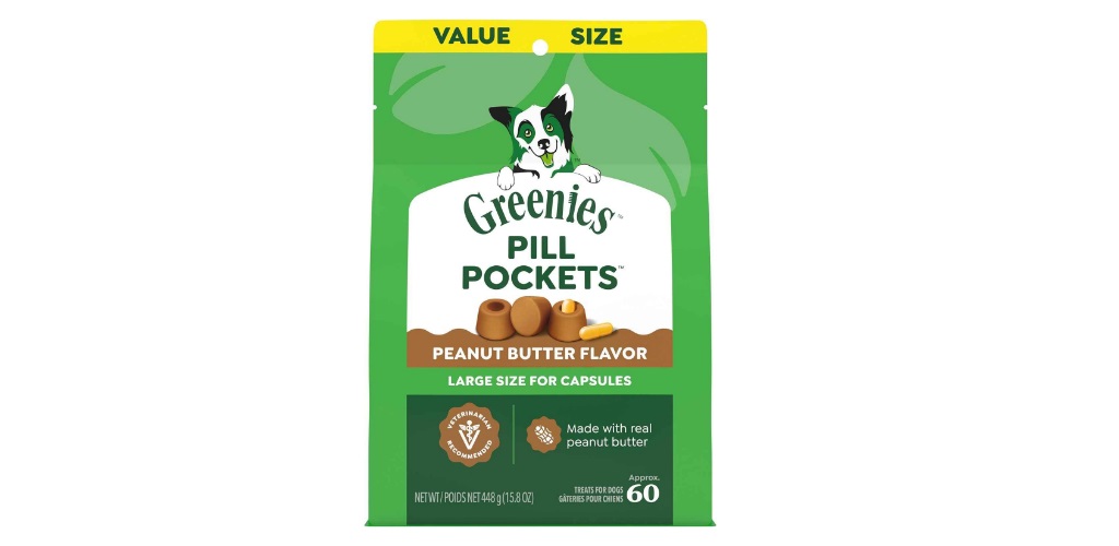 Greenies Pill Pockets for Dogs Large Size in Peanut Butter flavor 15.8 oz pouch.