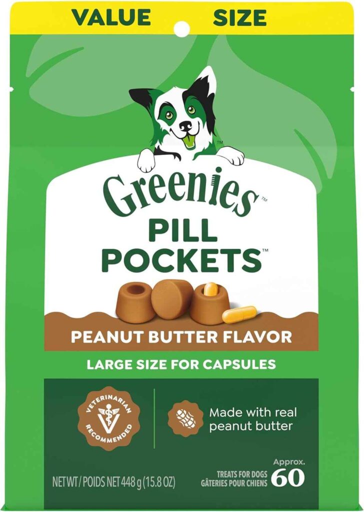 Greenies Pill Pockets for Dogs Large Size in Peanut Butter flavor 15.8 oz pouch.