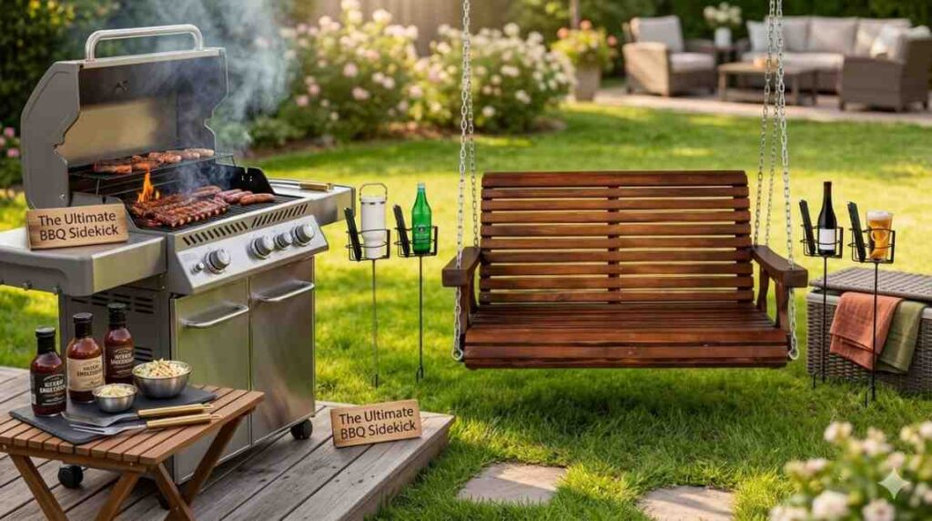 Metal outdoor cup holders during yard party