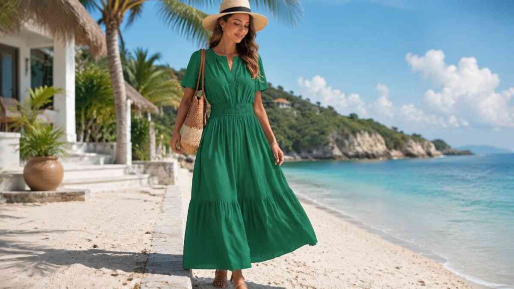 Lightweight long beach dress for vacation and travel
