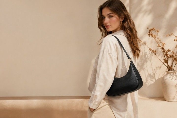 KKXIU Shoulder Bag for Women retro underarm hobo purse in black color