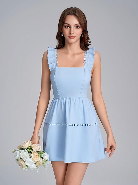 lace ruffle sleeve mini dress detail