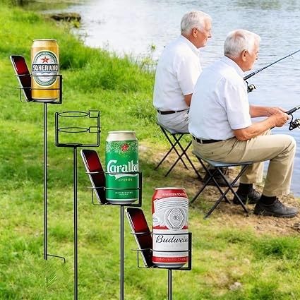 Heavy-duty metal cup holder stakes for outdoors