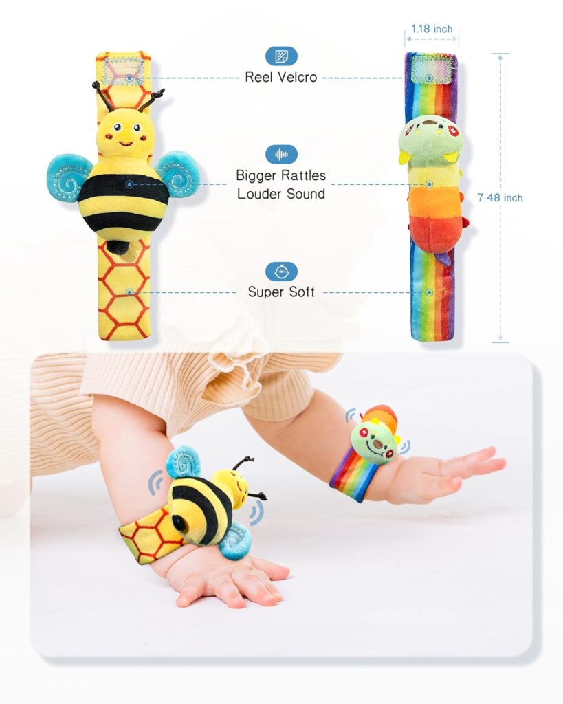 Portable baby wrist rattle toy for travel and stroller play