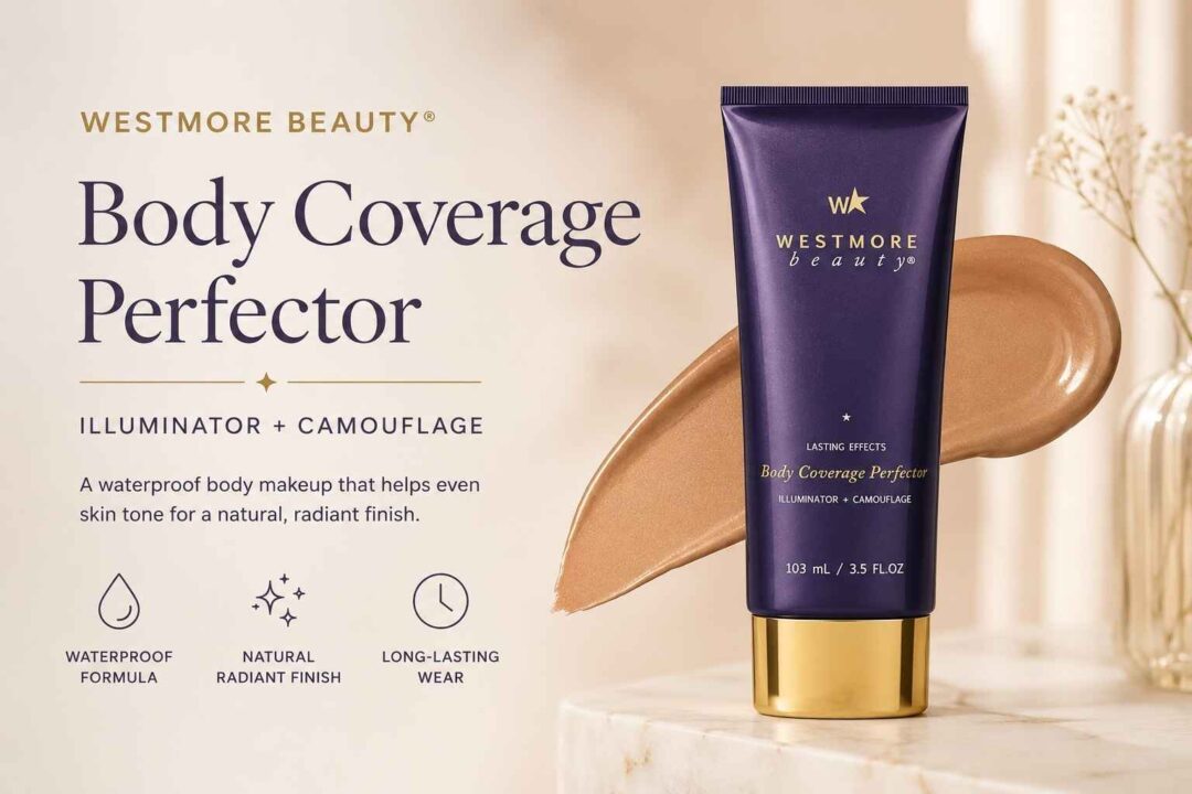 Woman using Westmore Beauty Body Coverage Perfector for waterproof tattoo and leg coverage