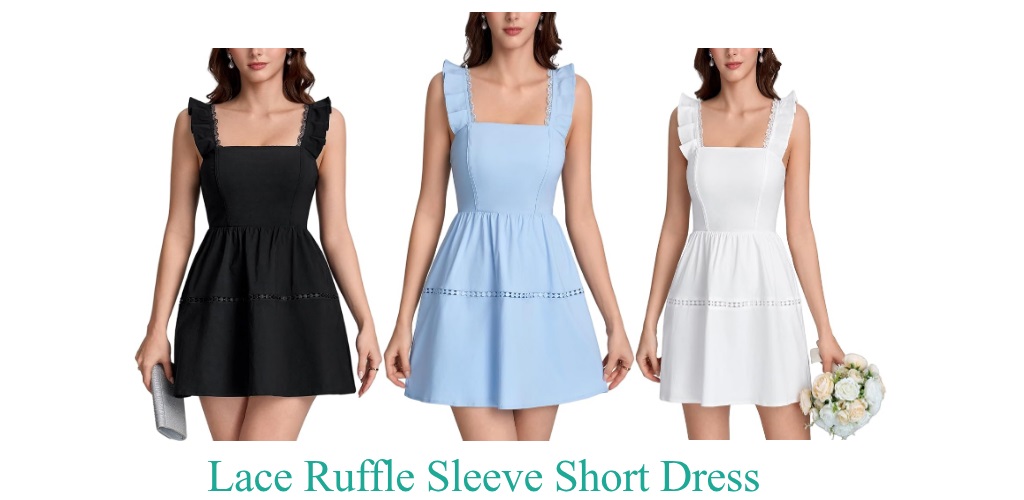 Womens lace ruffle sleeve square neck graduation short dress