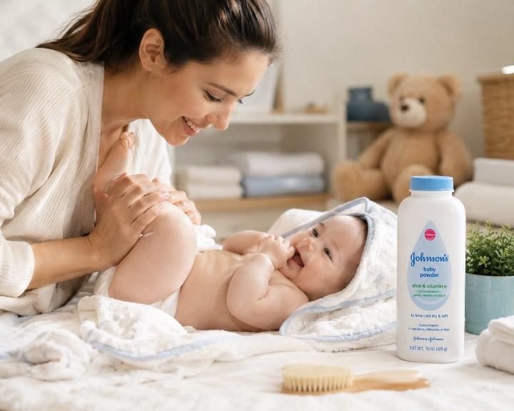 Johnson's Baby Powder included in baby care essentials kit