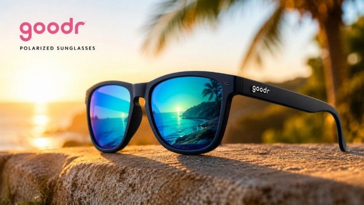 goodr polarized sunglasses displayed in premium outdoor setting