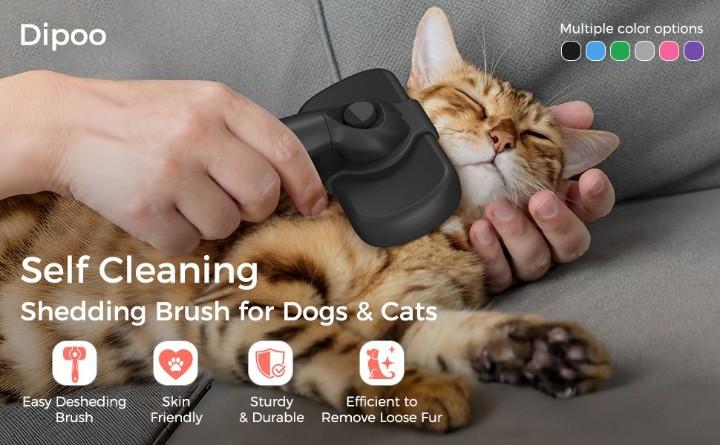 Dipoo self cleaning pet grooming brush with ergonomic handle