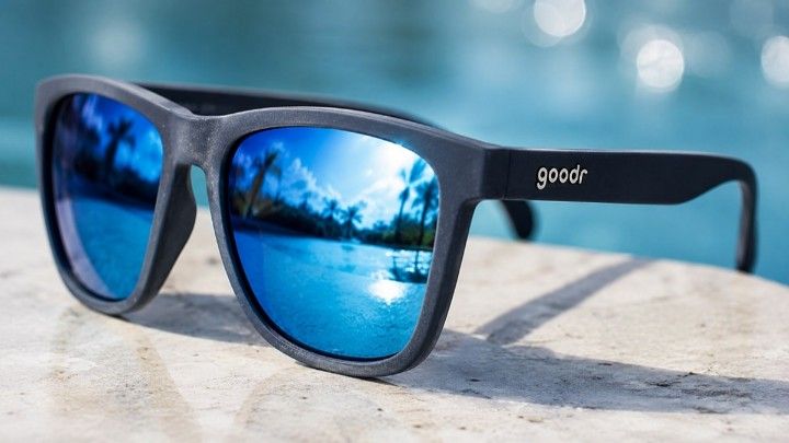 close-up detailed view of goodr polarized UV400 sunglasses lenses