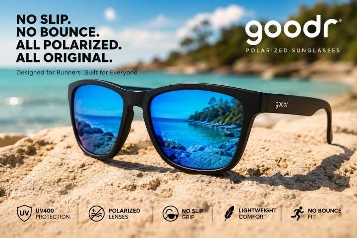 goodr Polarized Sunglasses with polarized UV400 protection and no slip design