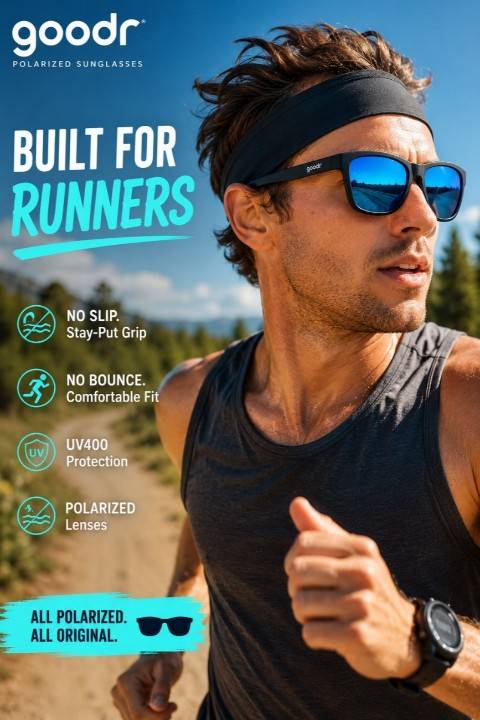 runner wearing goodr polarized sunglasses outdoors