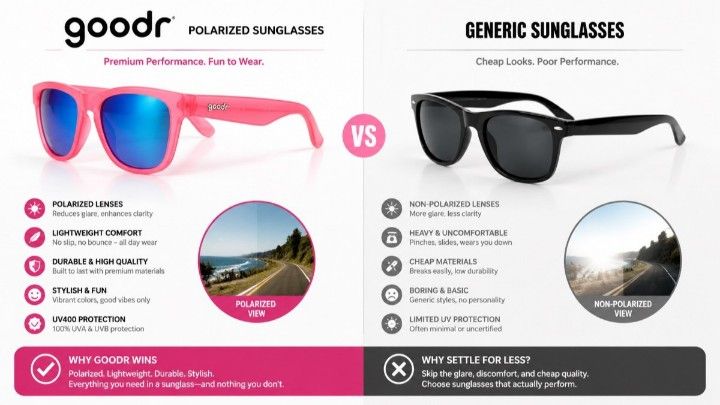 comparison between polarized goodr sunglasses and basic sunglasses