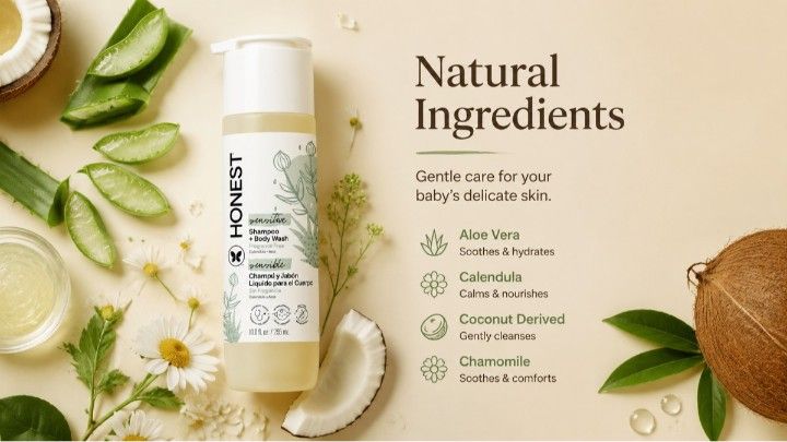 Natural ingredients used in baby shampoo and body wash