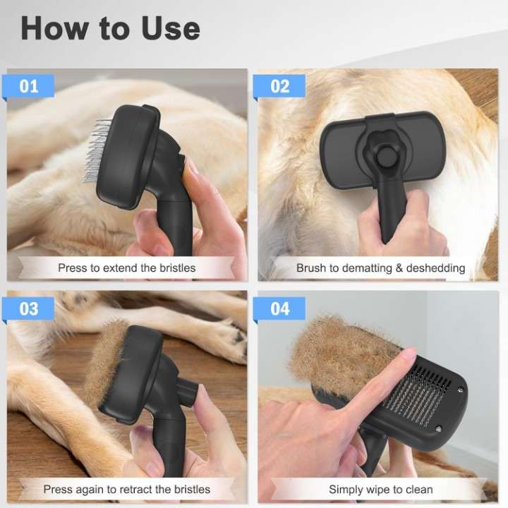 Step by step grooming process using Dipoo pet brush