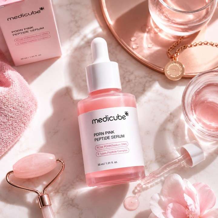 medicube PDRN Pink Peptide Serum Korean skincare product for glowing hydrated skin