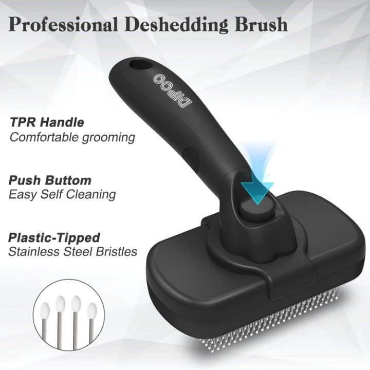 Self cleaning button on Dipoo dog shedding brush