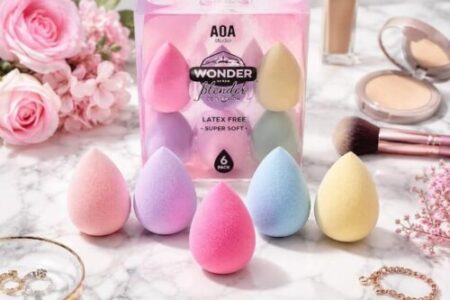 AOA Studio Collection makeup sponge set with six latex-free beauty blenders for flawless foundation, cream, and powder makeup application