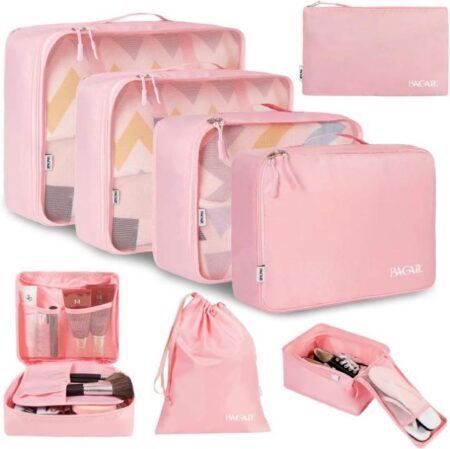 BAGAIL 8 Set luggage packing cubes in Matcha Green organized inside a travel suitcase