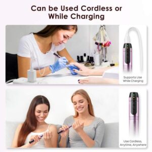 Woman using COSLUS C20 cordless nail drill at home