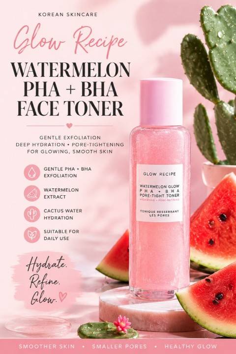 Watermelon extract, PHA, BHA, cactus water and glycerin ingredients