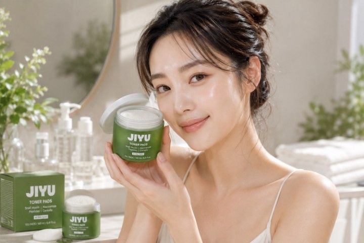Healthy glowing skin after consistent use of JIYU Toner Pads.