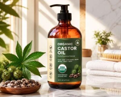 Organic Castor Oil 16 oz USDA Certified Organic Cold Pressed Hexane-Free for Hair, Eyelashes, Eyebrows, Beard, and Skin Care