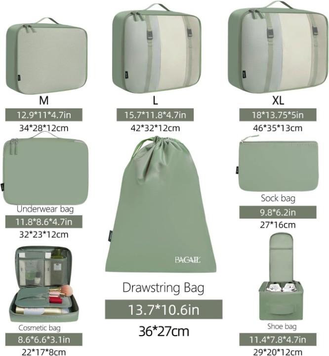 Different sizes of BAGAIL packing cubes for luggage organization