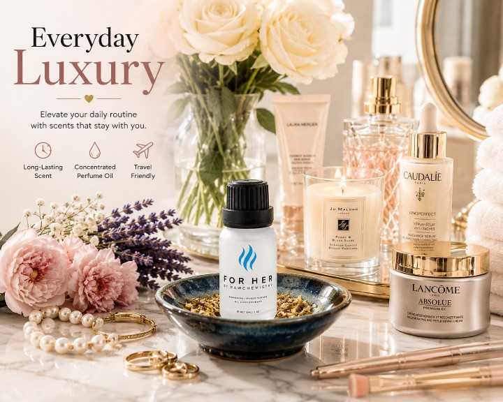 Luxury morning beauty routine featuring RawChemistry perfume oil