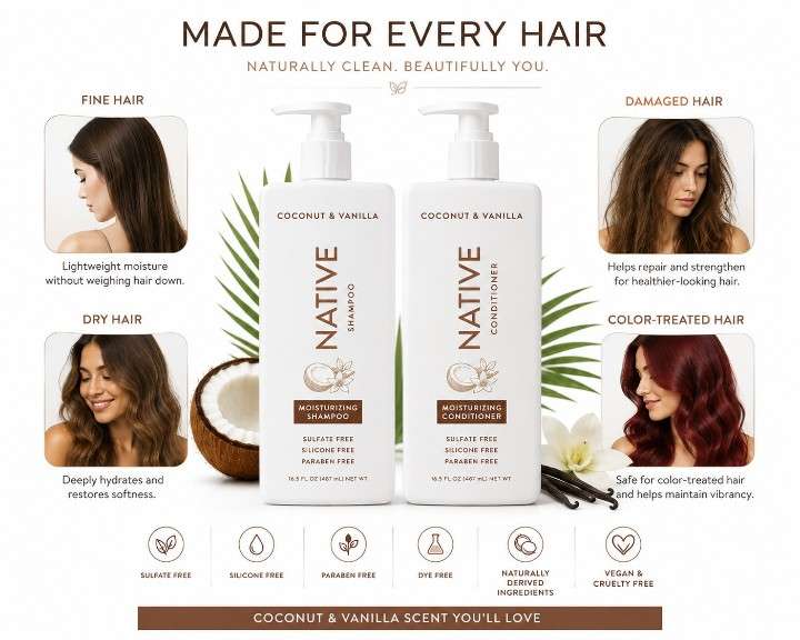 Native shampoo and conditioner for fine dry damaged and color treated hair