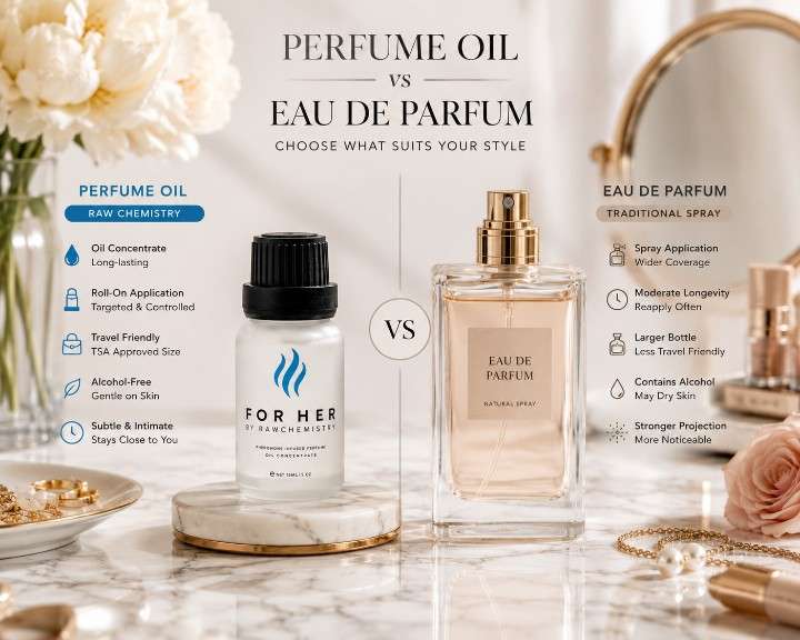 Comparison between perfume oil bottle and traditional perfume spray bottle