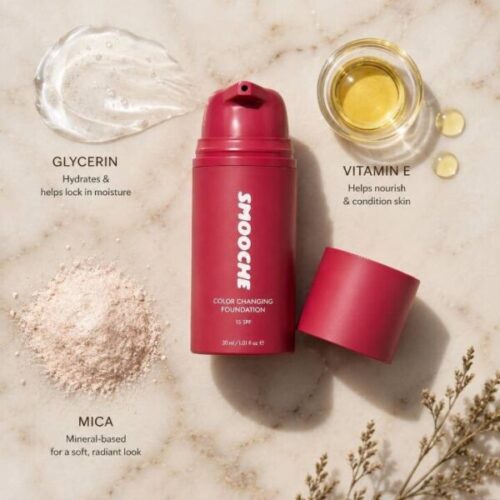 Smooche foundation with glycerin vitamin E and mica ingredients