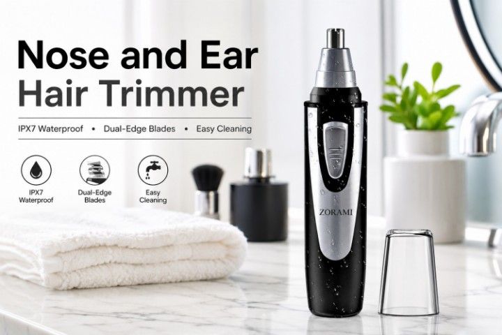 ZORAMI nose and ear hair trimmer with dual-edge blades and IPX7 waterproof design