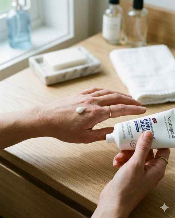 Applying fragrance free hand cream to dry hands