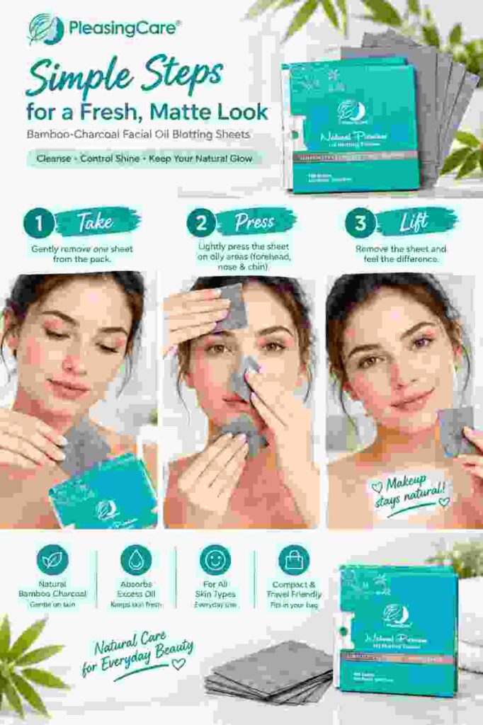 Step-by-step use of facial oil blotting sheets